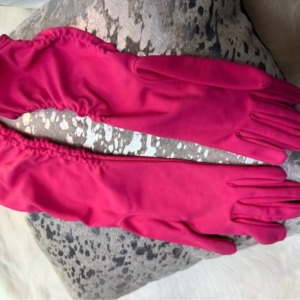 pink gloves vintage long ruched stretch VTG bubble gum‎ costume mid arm or elbow